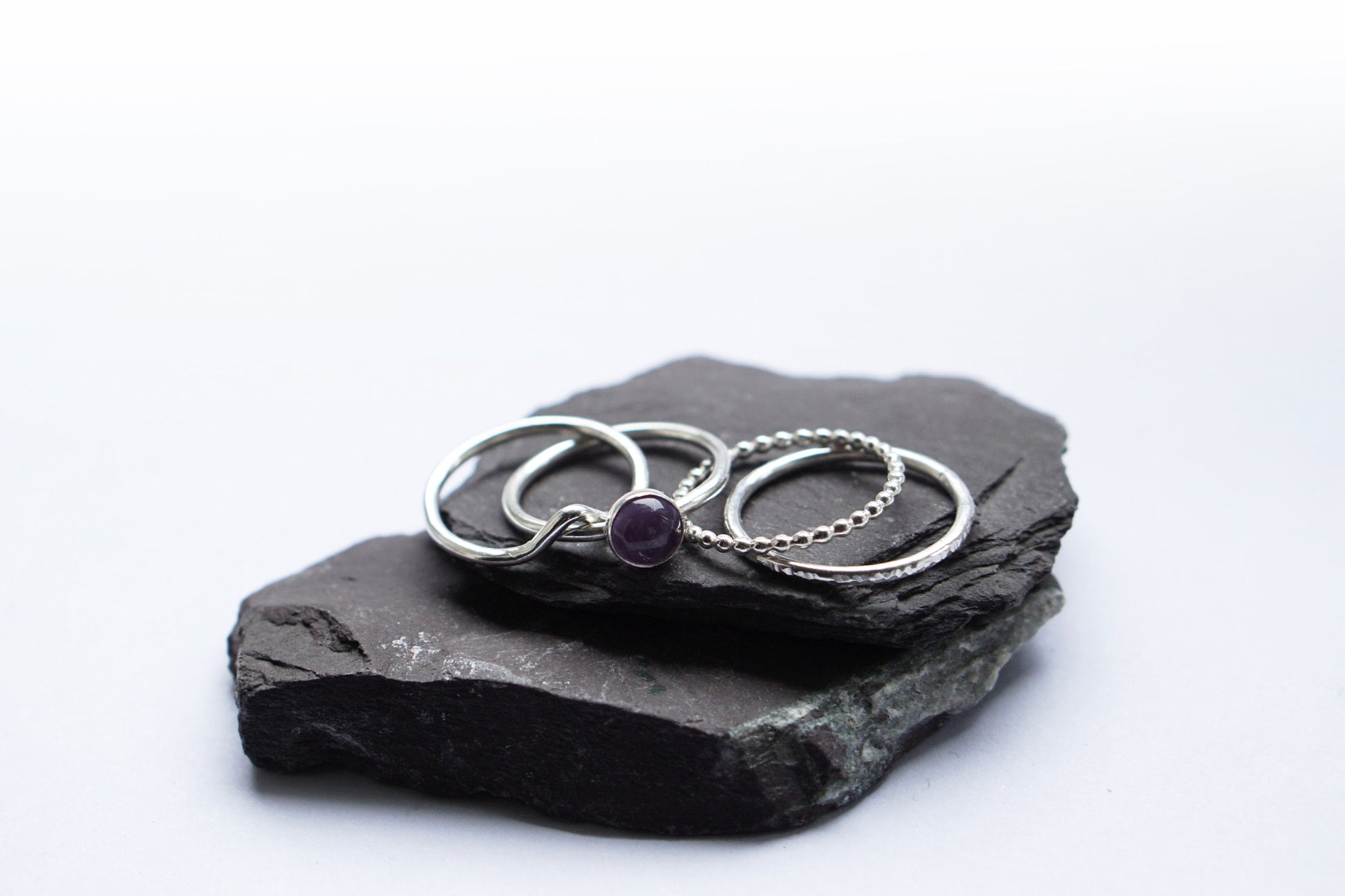 Amethyst Chevron Sterling Silver Stacking Set