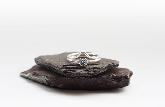 Pine Tree + Mountain Sterling Silver Stacking Rings
