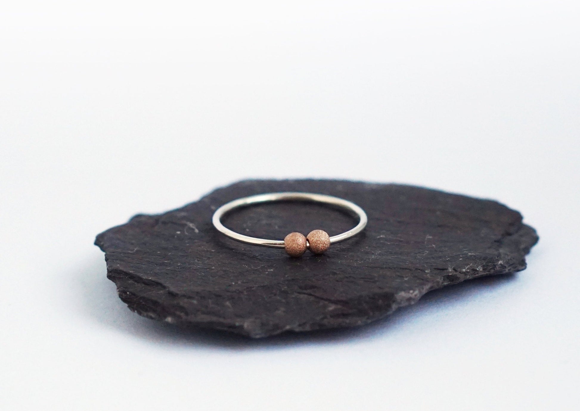 Fidget Ring Rose Gold Filled Frosted Beads Sterling Silver ~ stacking, stackable, thin band, worry ring, fidget, spinner, anxiety, ADHD
