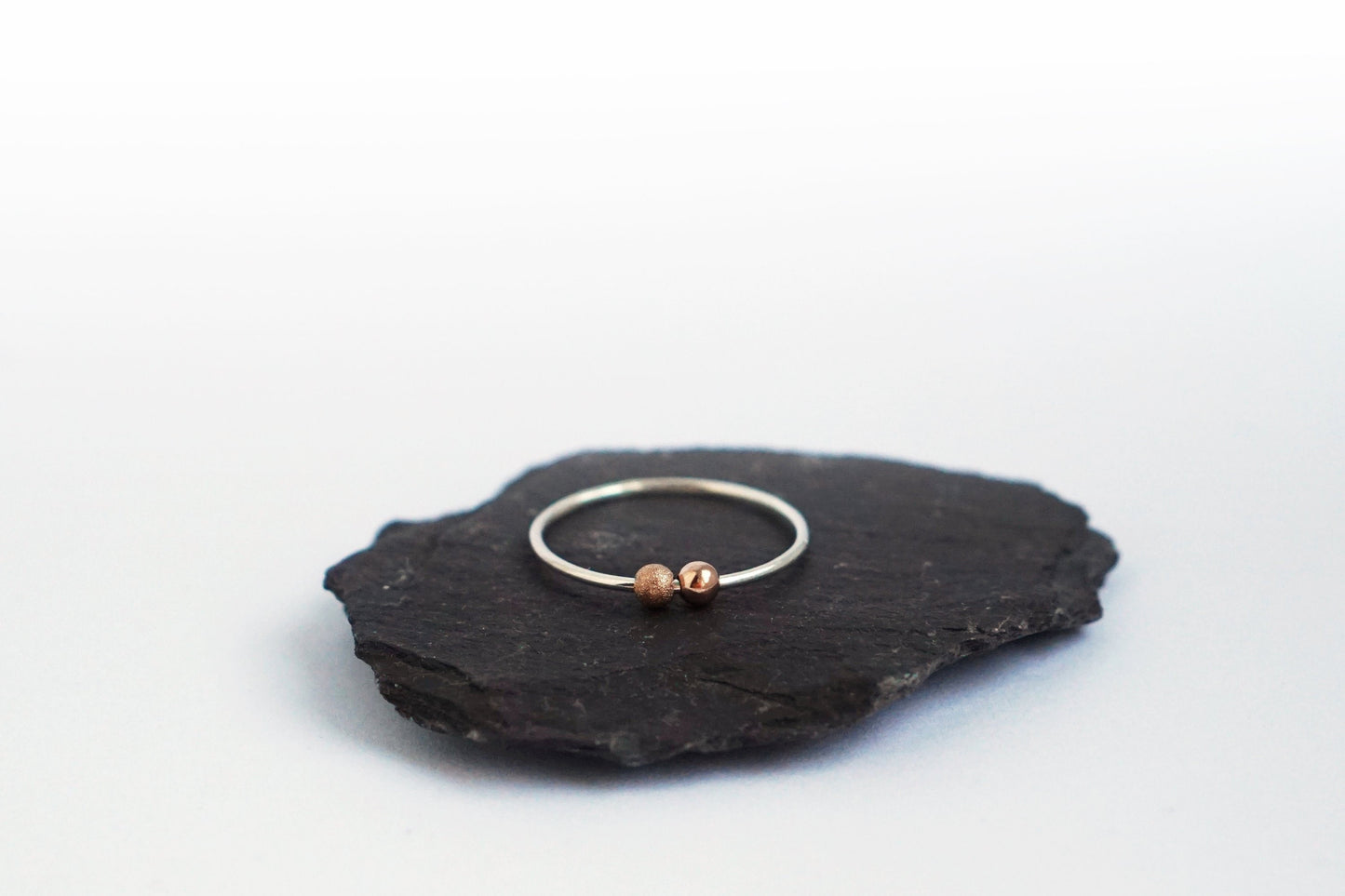 Fidget Ring Rose Gold Filled Smooth & Frost Beads Sterling Silver