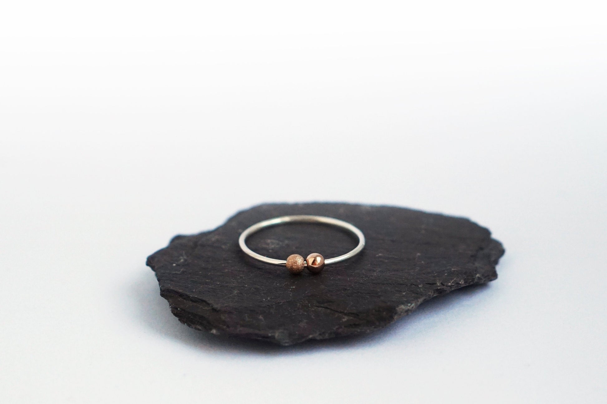 Fidget Ring Rose Gold Filled Smooth & Frost Beads Sterling Silver