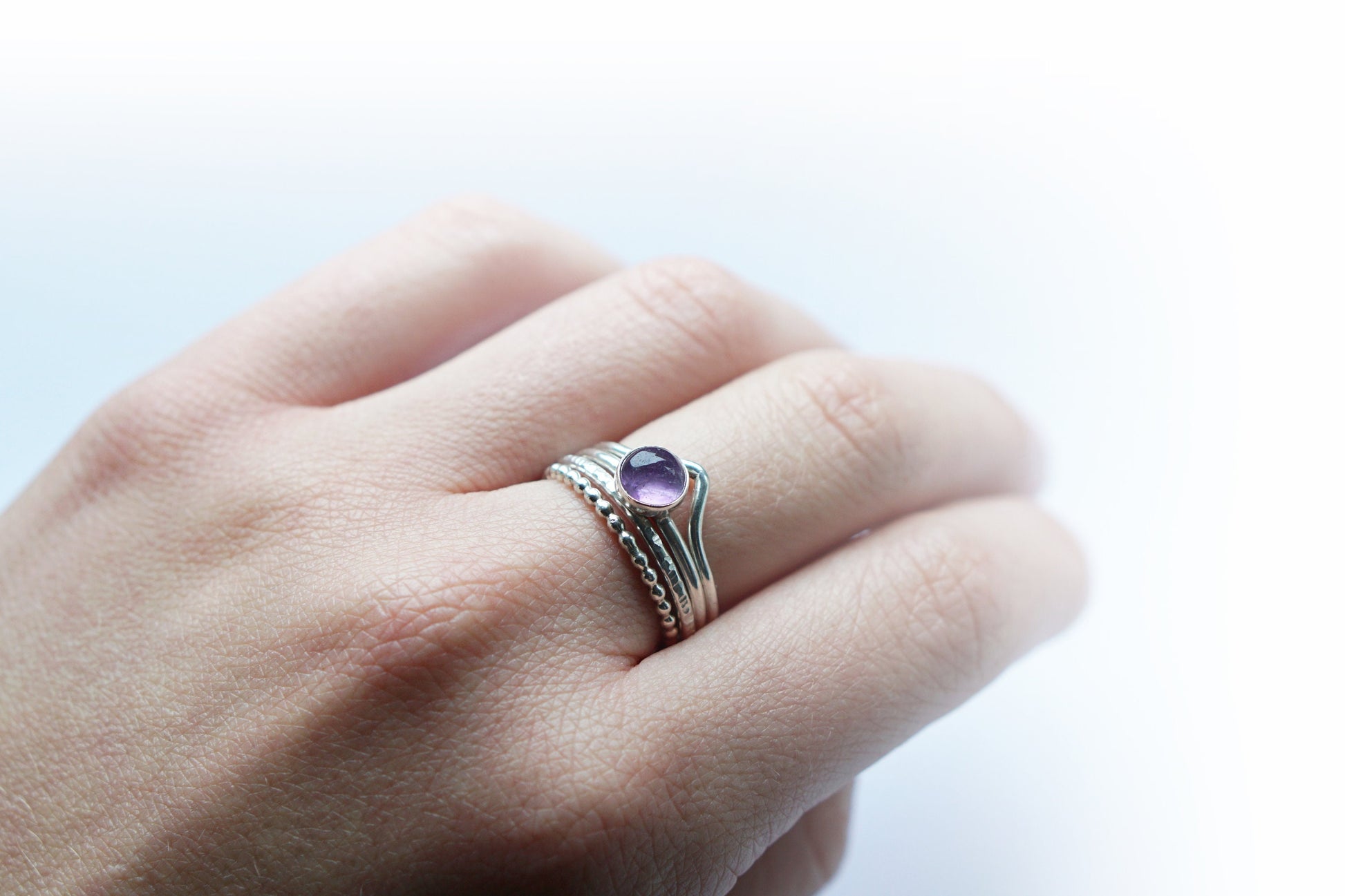 Amethyst Chevron Sterling Silver Stacking Set