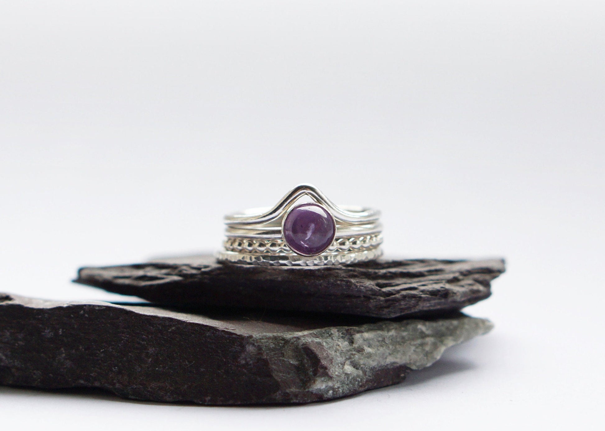 Amethyst Chevron Sterling Silver Stacking Set