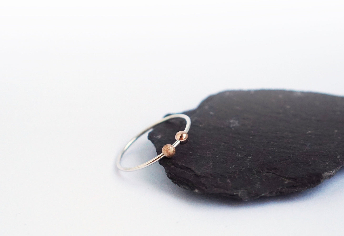 Fidget Ring Rose Gold Filled Smooth & Frost Beads Sterling Silver