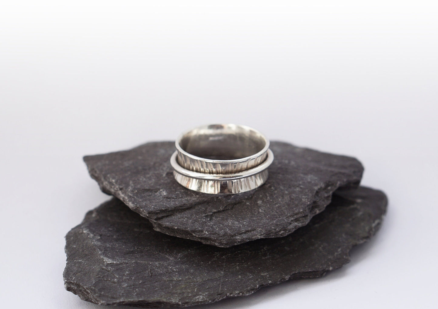 Recycled Sterling Silver Wood Grain Spinner Ring