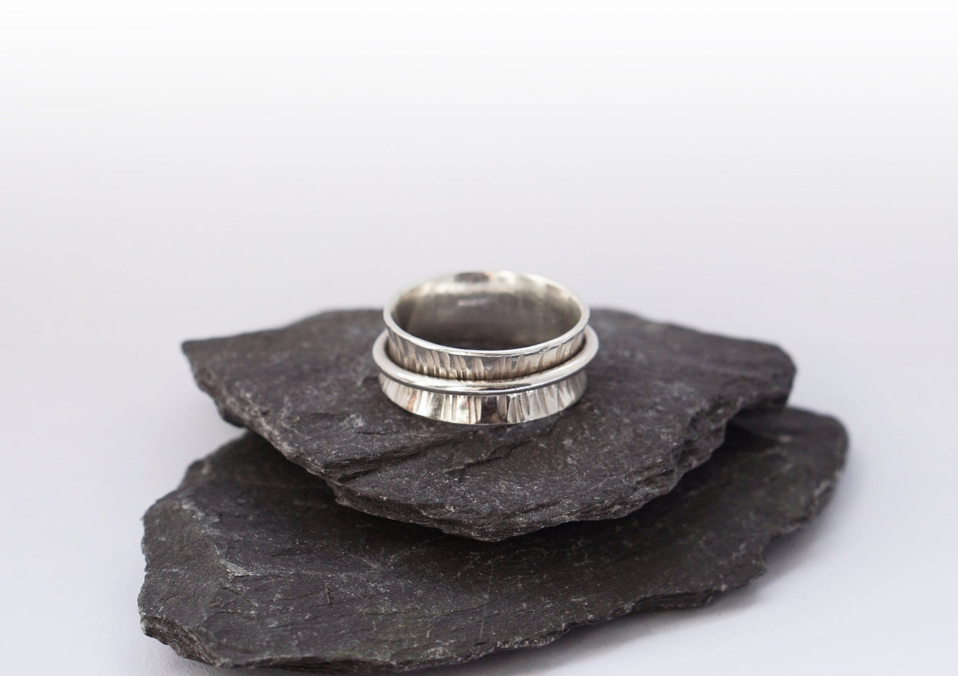 Recycled Sterling Silver Wood Grain Spinner Ring