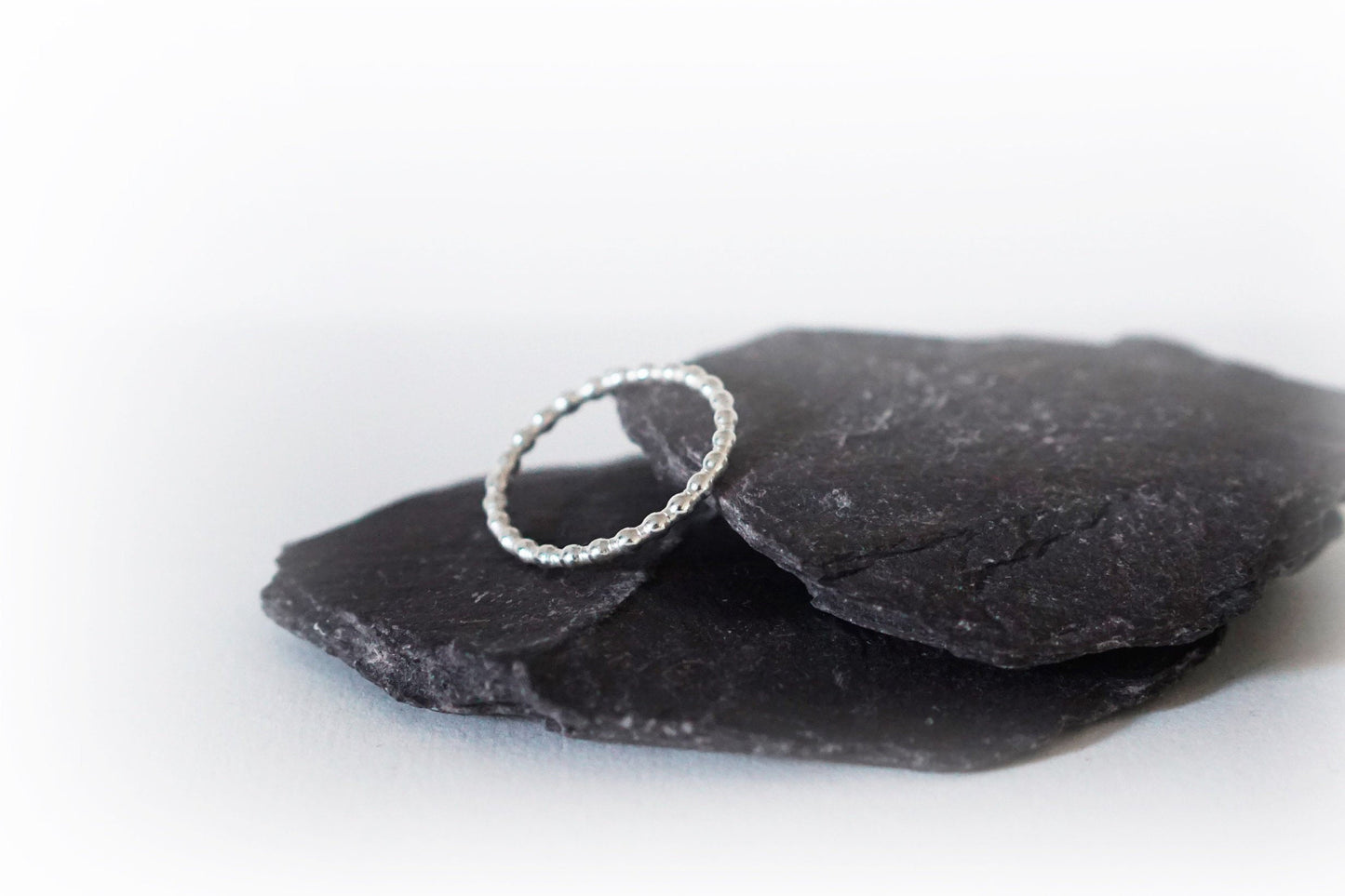 2mm Beaded Band Sterling Silver Stacking Ring