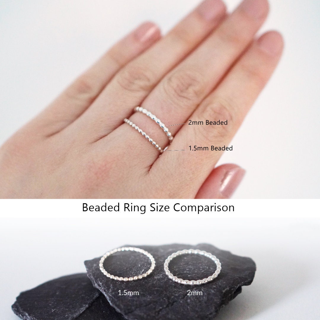 2mm Beaded Band Sterling Silver Stacking Ring