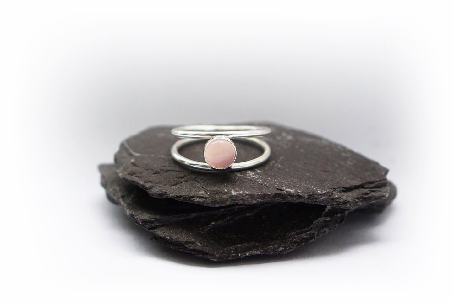 Double Band Rose Quartz Recycled Sterling Silver Ring