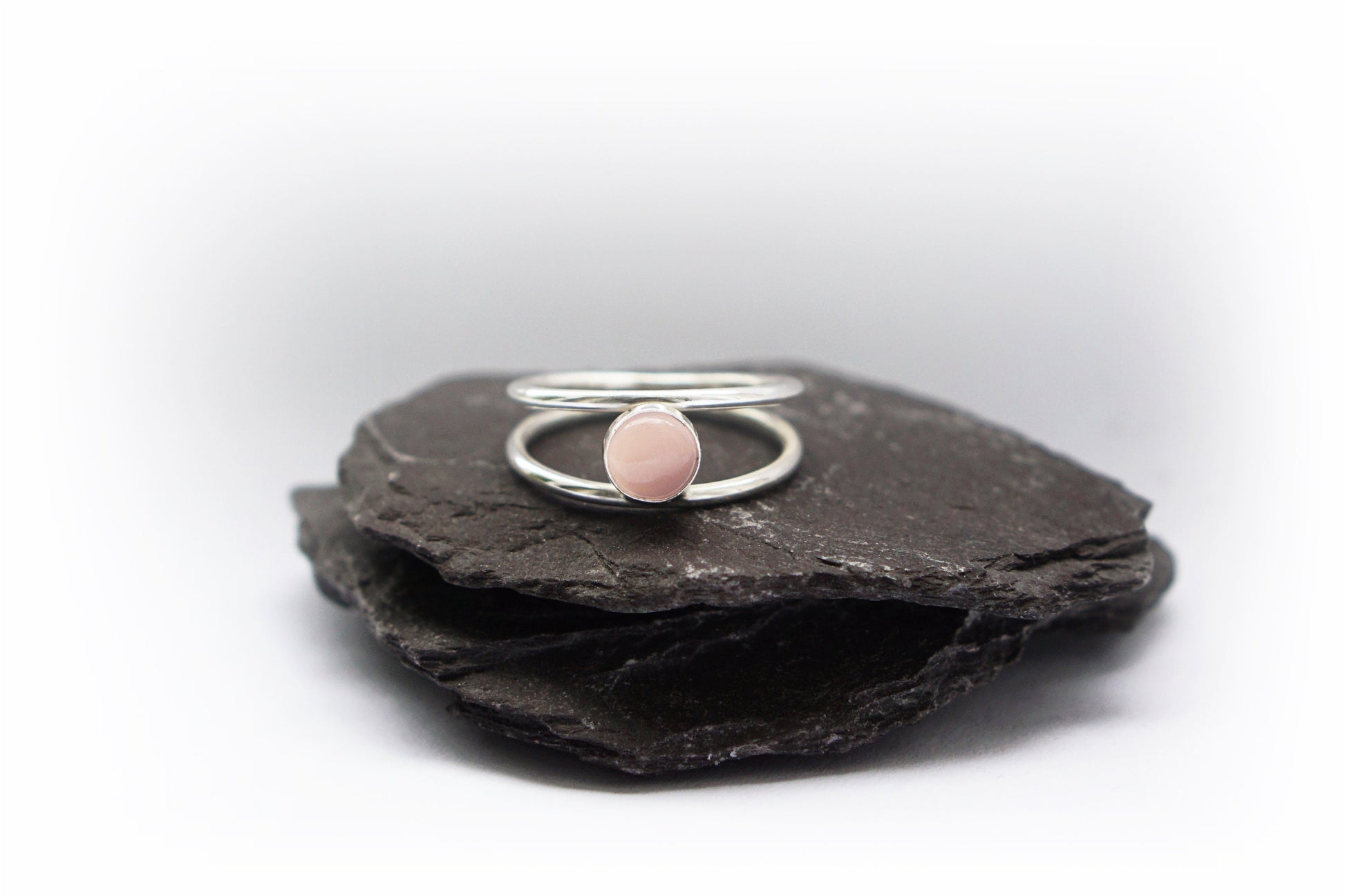 Double Band Rose Quartz Recycled Sterling Silver Ring
