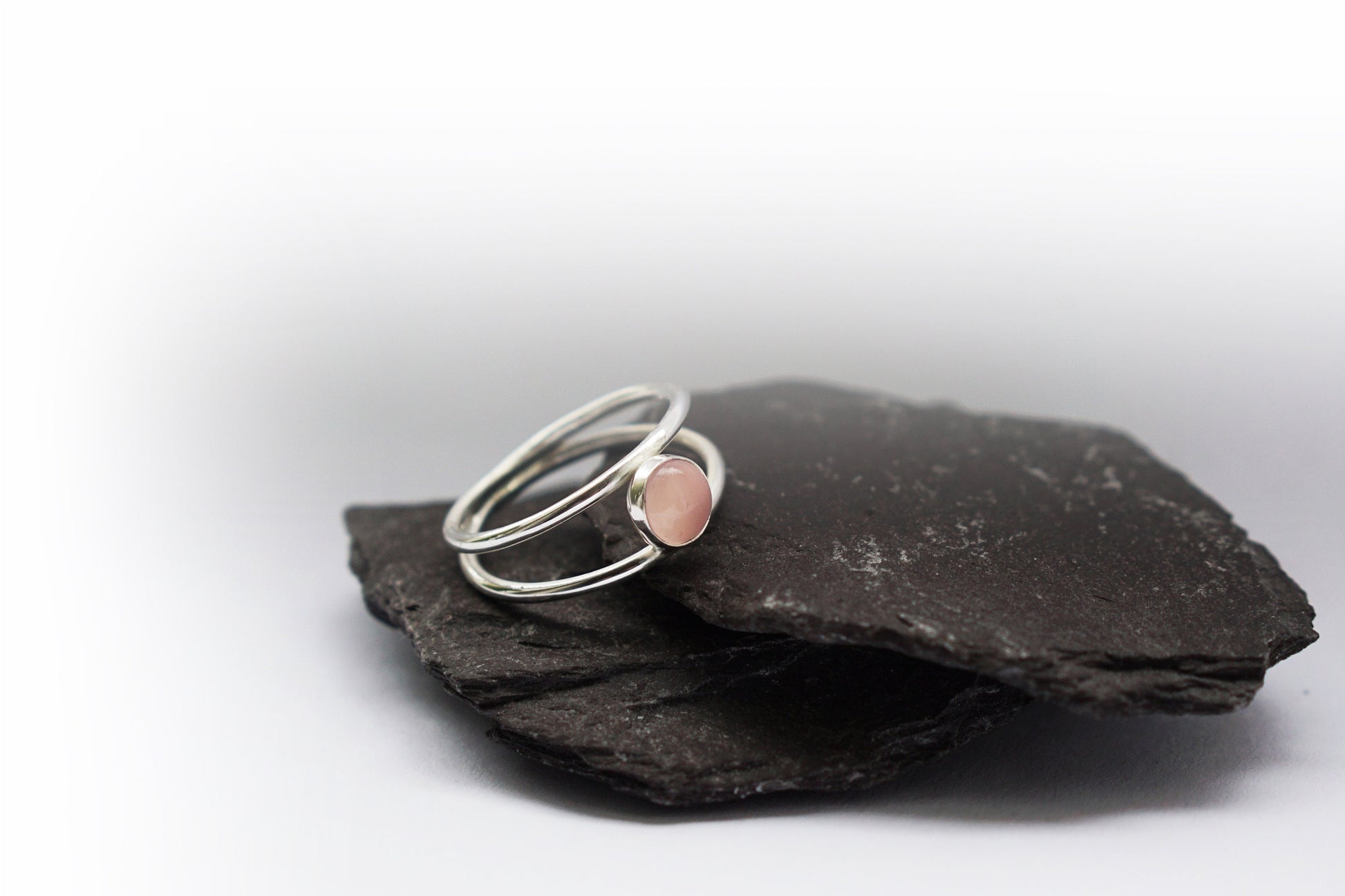 Double Band Rose Quartz Recycled Sterling Silver Ring ~ statement, birthstone, gemstone