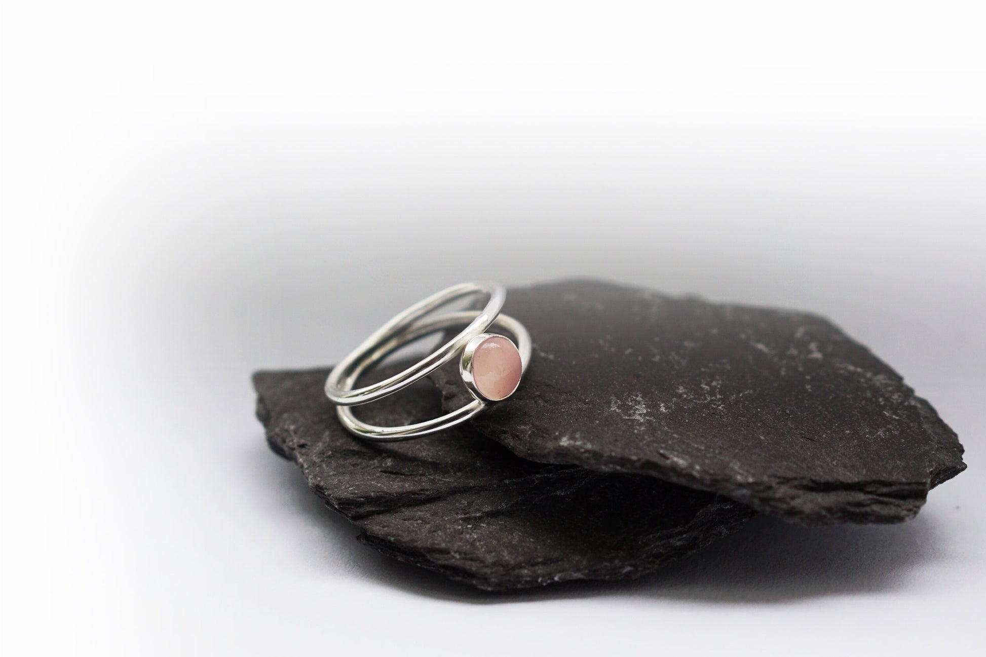 Double Band Rose Quartz Recycled Sterling Silver Ring