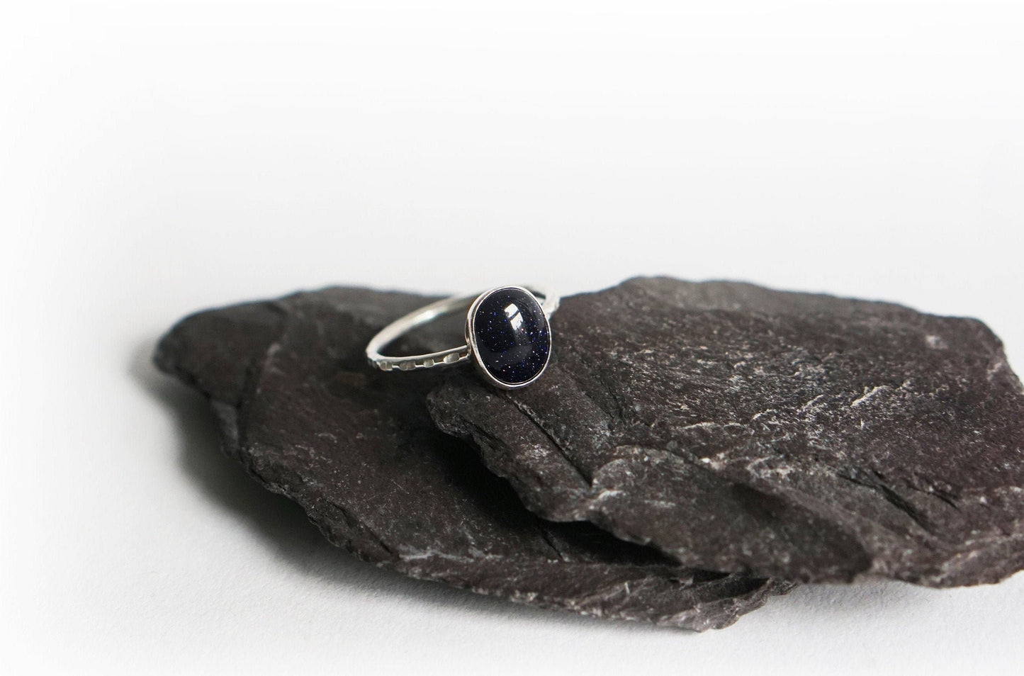 Night Sky Blue Goldstone Recycled Sterling Silver Ring ~ statement, stacking, gemstone,birthstone, stackable