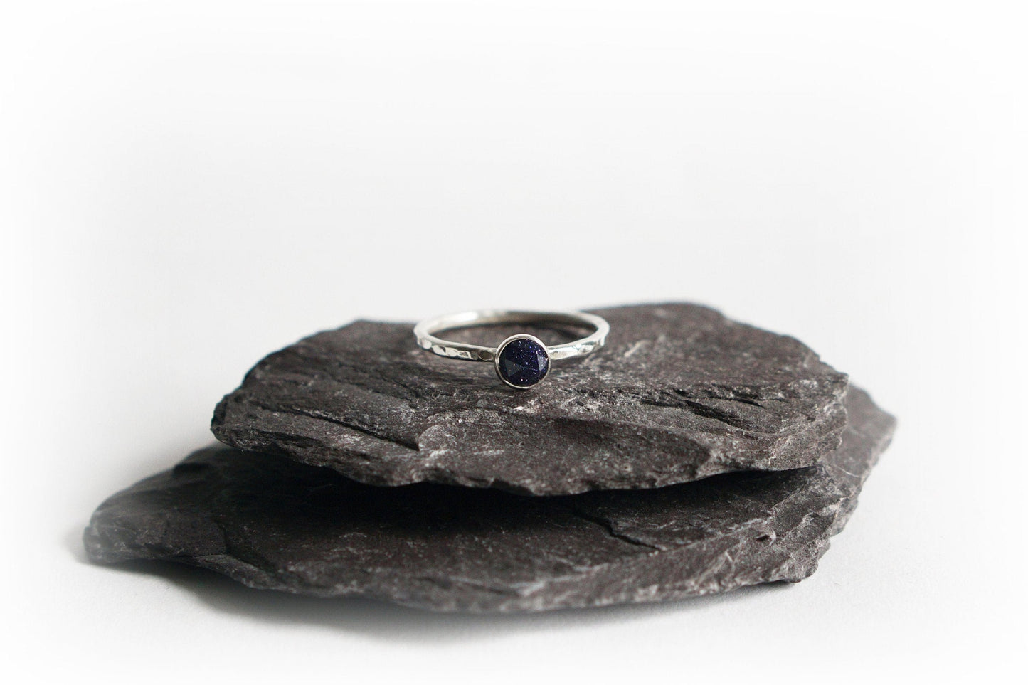 Night Sky Faceted Blue Goldstone Recycled Sterling Silver Ring