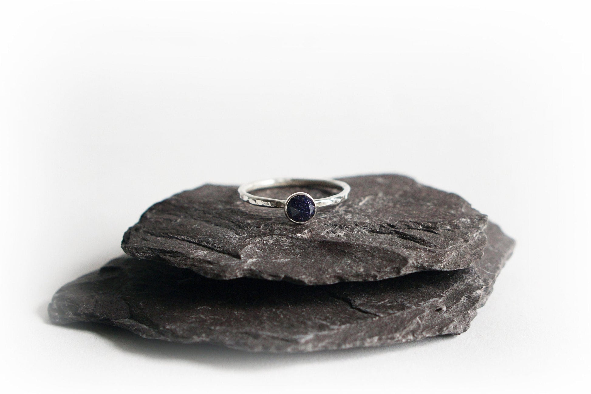 Night Sky Faceted Blue Goldstone Recycled Sterling Silver Ring