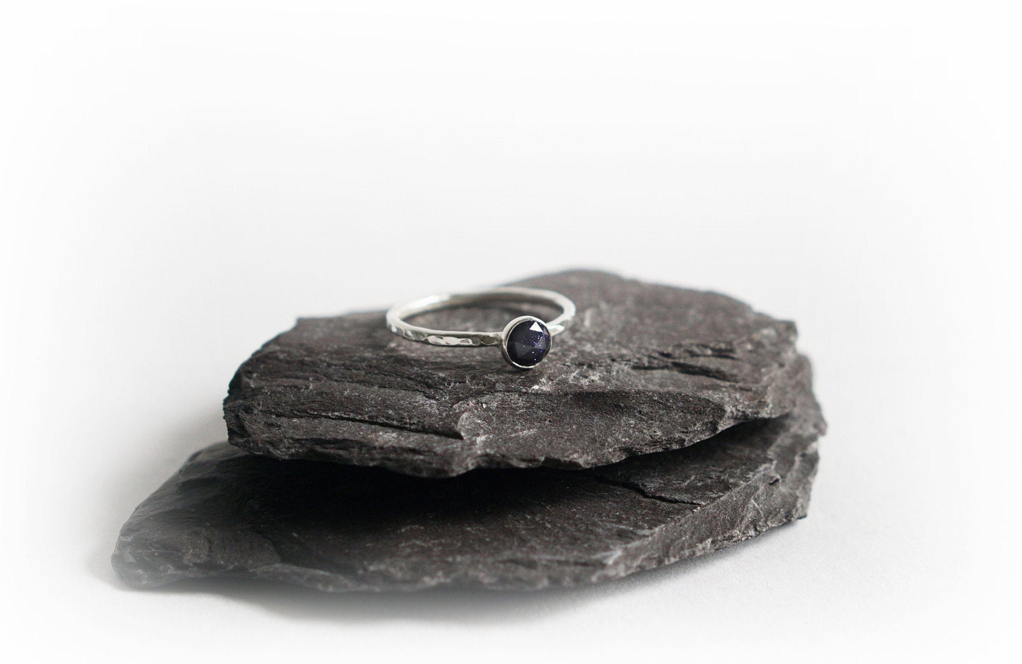 Night Sky Faceted Blue Goldstone Recycled Sterling Silver Ring