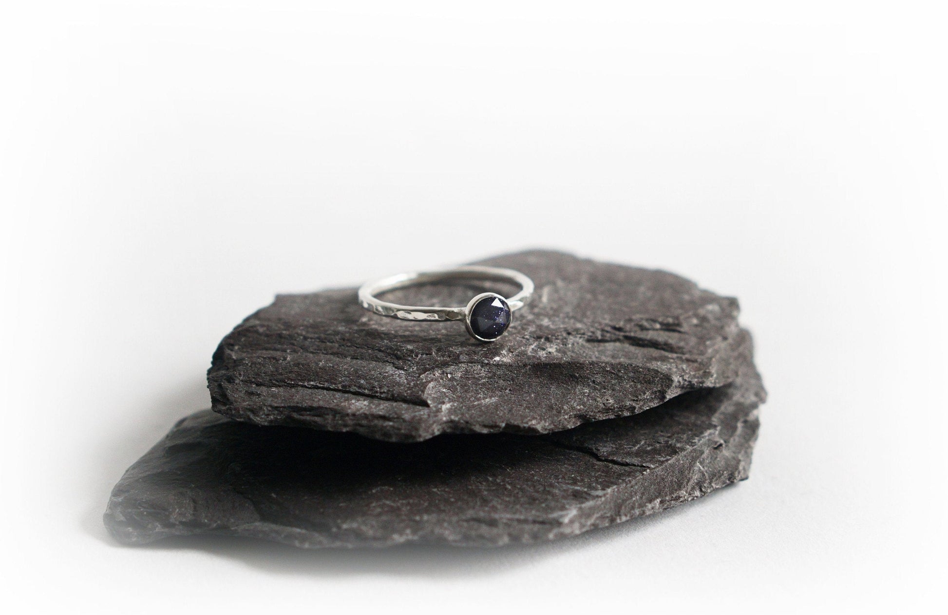 Night Sky Faceted Blue Goldstone Recycled Sterling Silver Ring