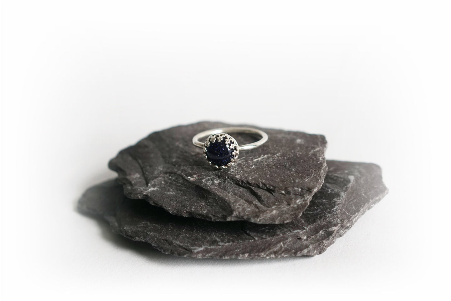 Night Sky Blue Goldstone Crown Recycled Sterling Silver Ring
