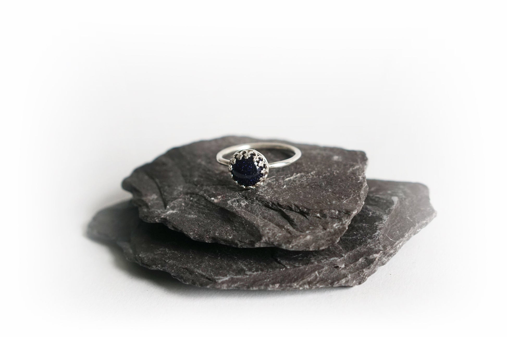 Night Sky Blue Goldstone Crown Recycled Sterling Silver Ring