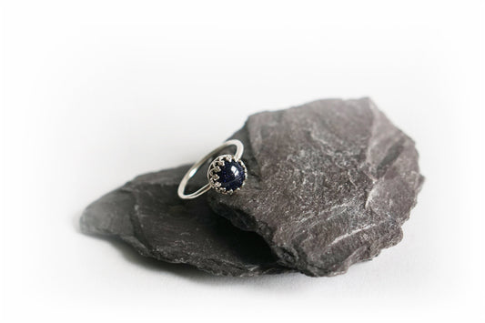 Night Sky Blue Goldstone Crown Recycled Sterling Silver Ring