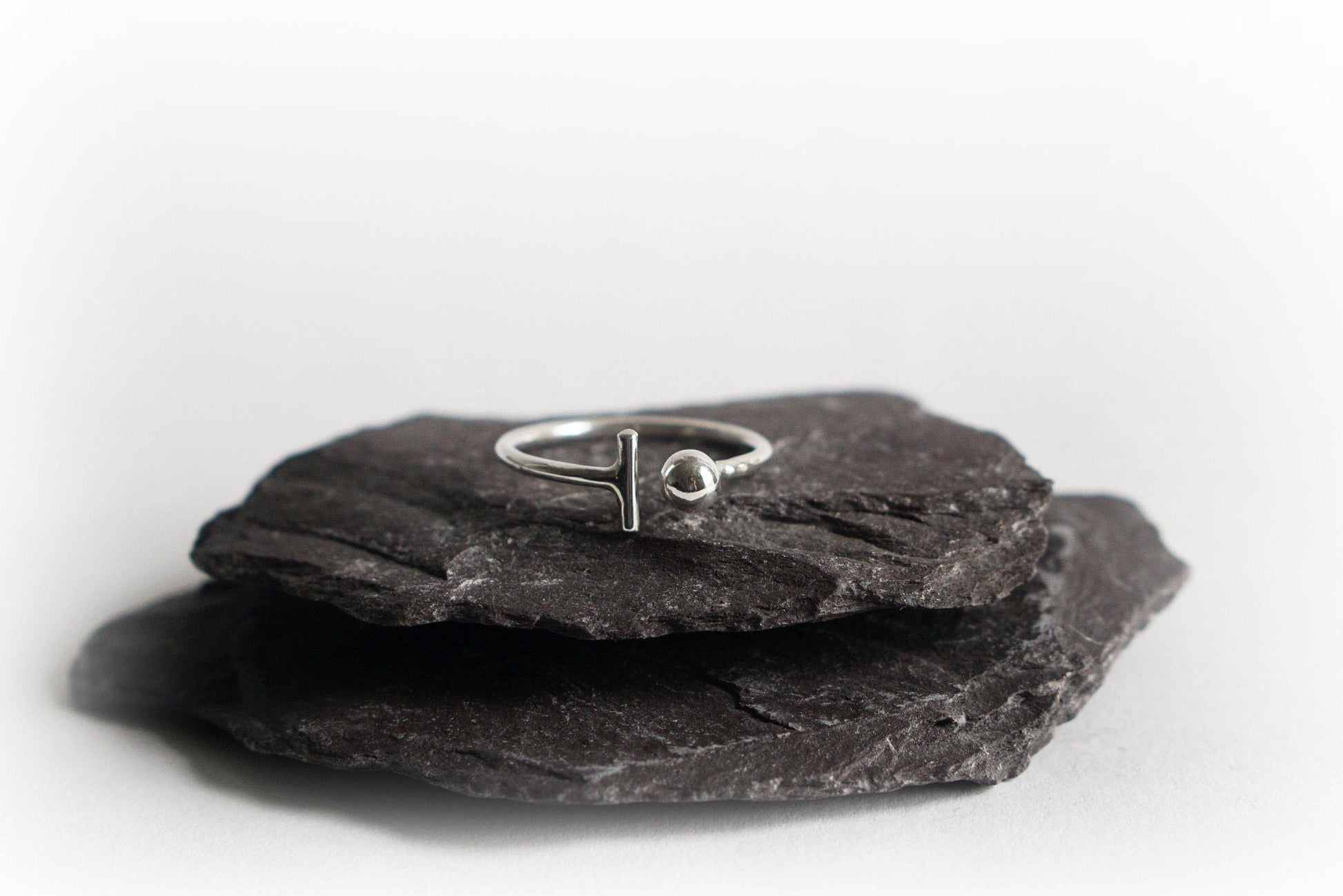 Open Sphere & Bar Recycled Sterling Silver Ring
