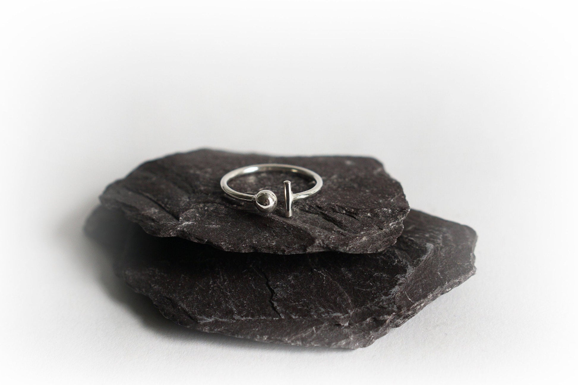 Open Sphere & Bar Recycled Sterling Silver Ring