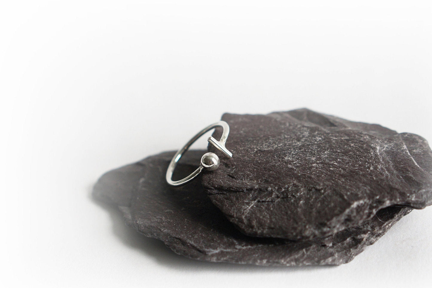 Open Sphere & Bar Recycled Sterling Silver Ring