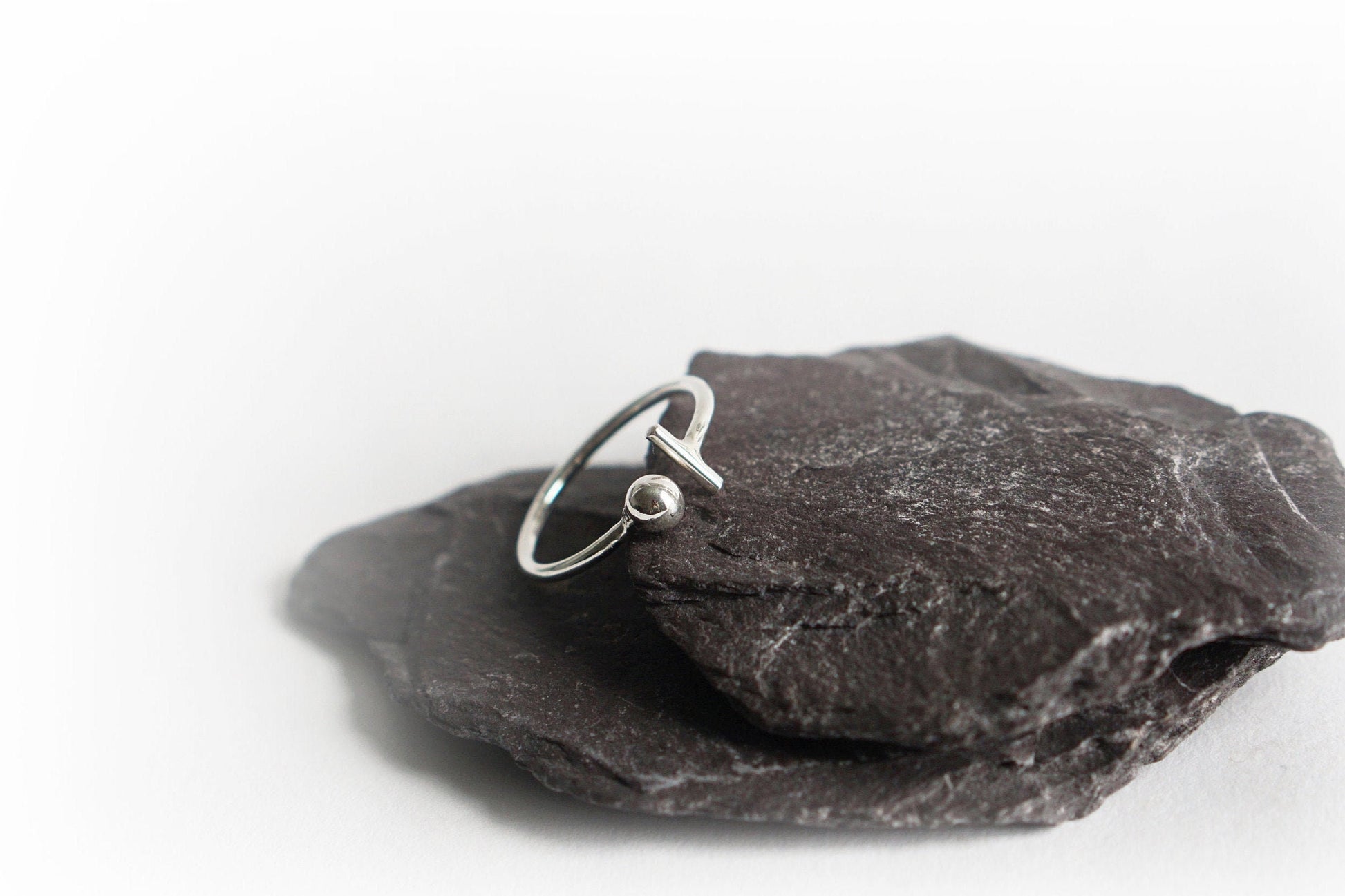 Open Sphere & Bar Recycled Sterling Silver Ring