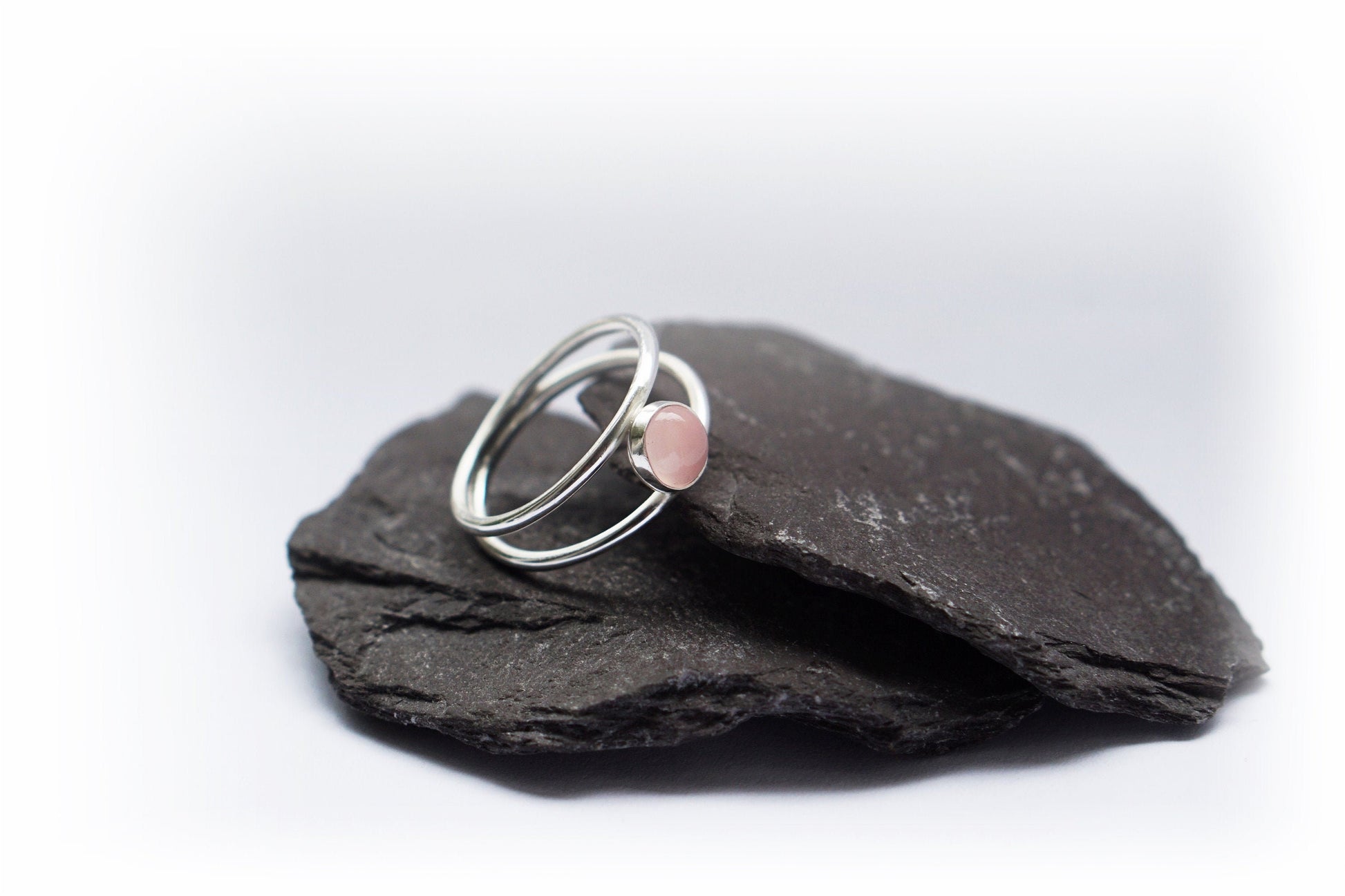 Double Band Rose Quartz Recycled Sterling Silver Ring
