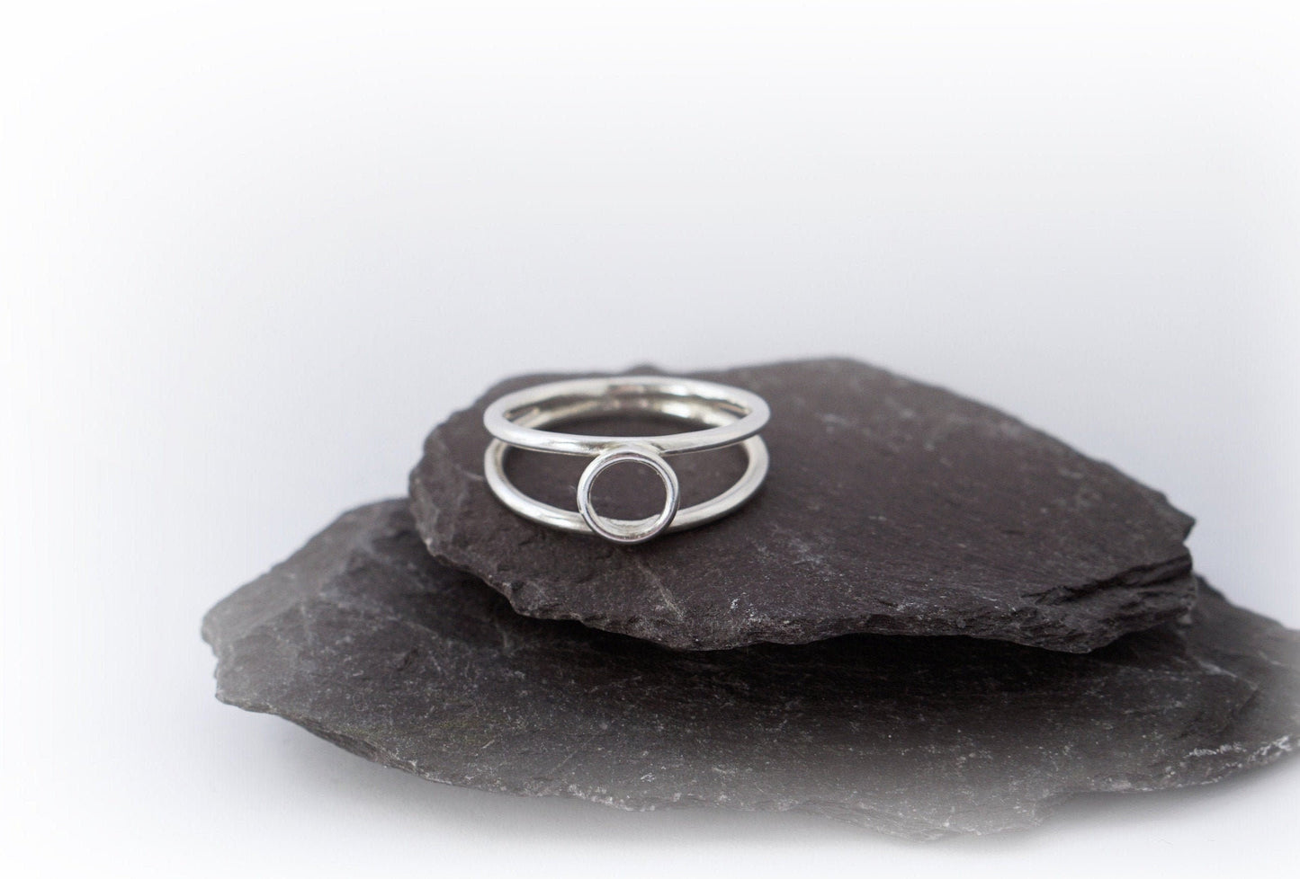 Double Band Circle Recycled Sterling Silver Ring