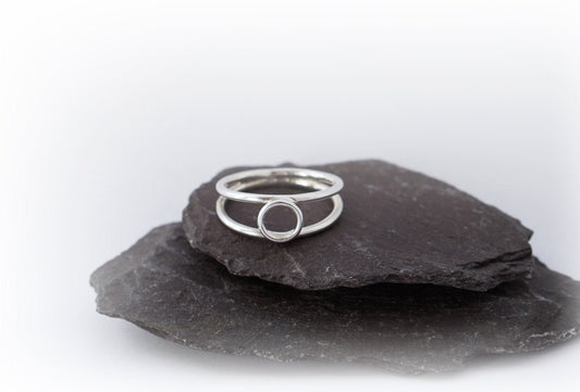 Double Band Circle Recycled Sterling Silver Ring