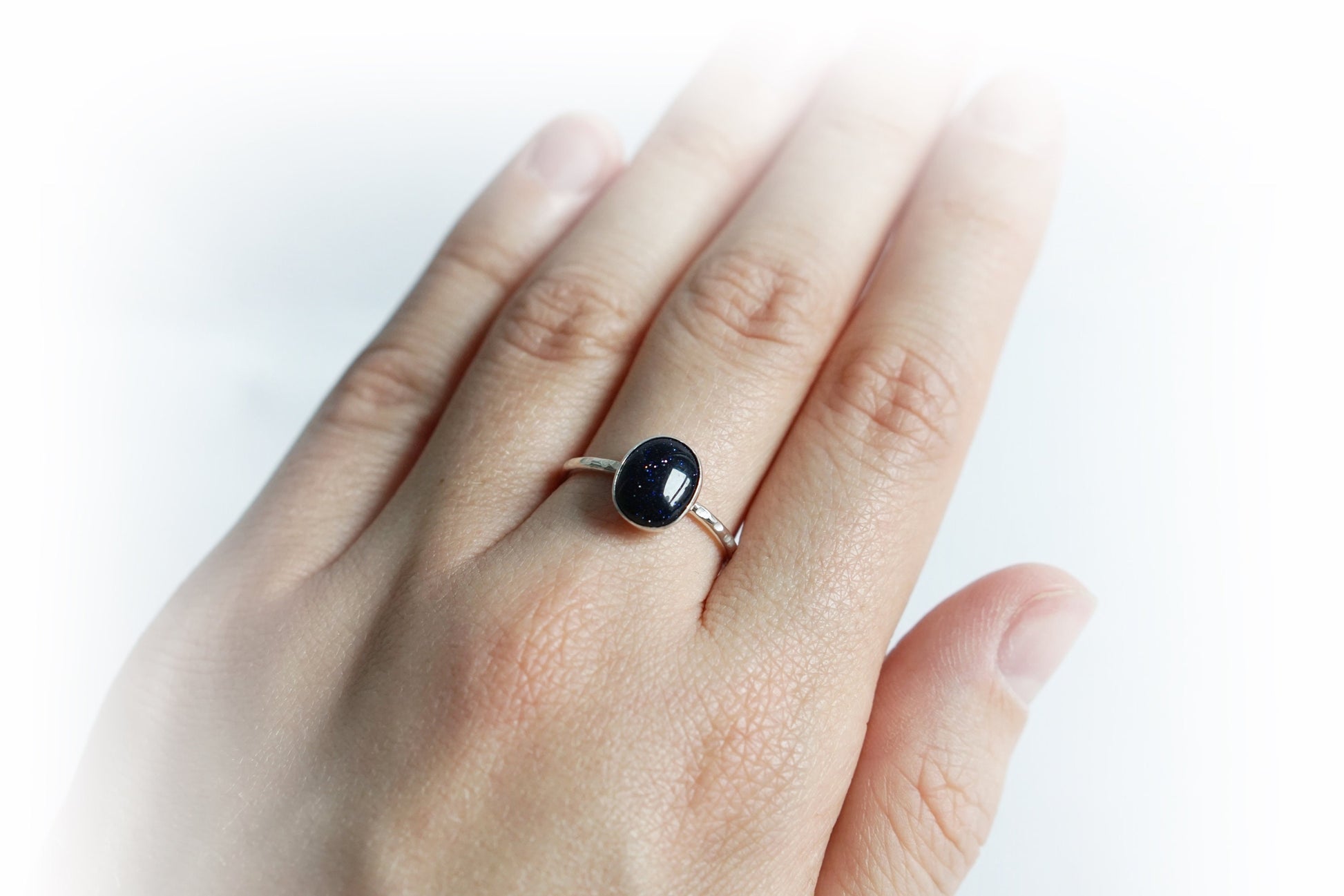 Night Sky Blue Goldstone Recycled Sterling Silver Ring