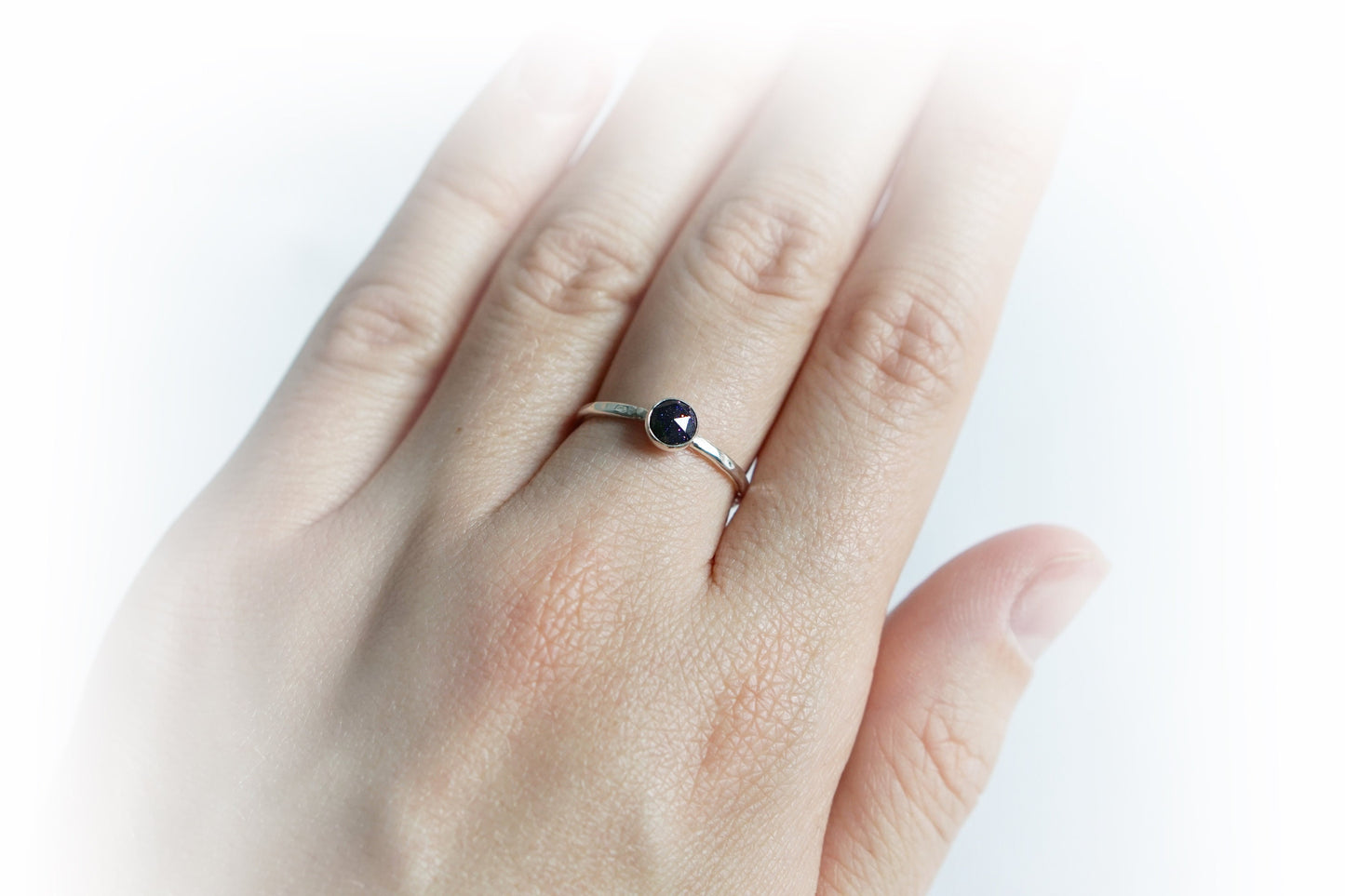 Night Sky Faceted Blue Goldstone Recycled Sterling Silver Ring
