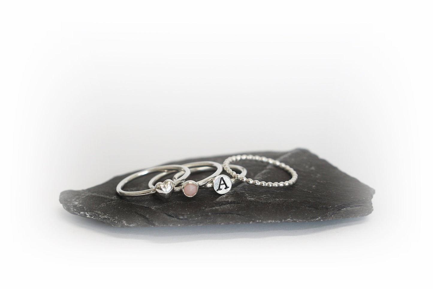 Personalised Birthstone Heart Sterling Silver Stack ~ stackable, initial, gift, wedding, monogram, recycled, gemstone, recycled