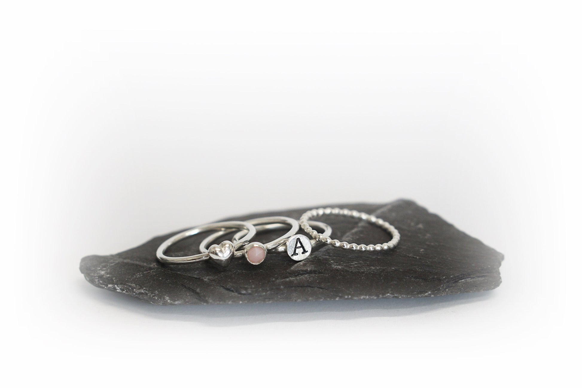 Personalised Birthstone Heart Sterling Silver Stack