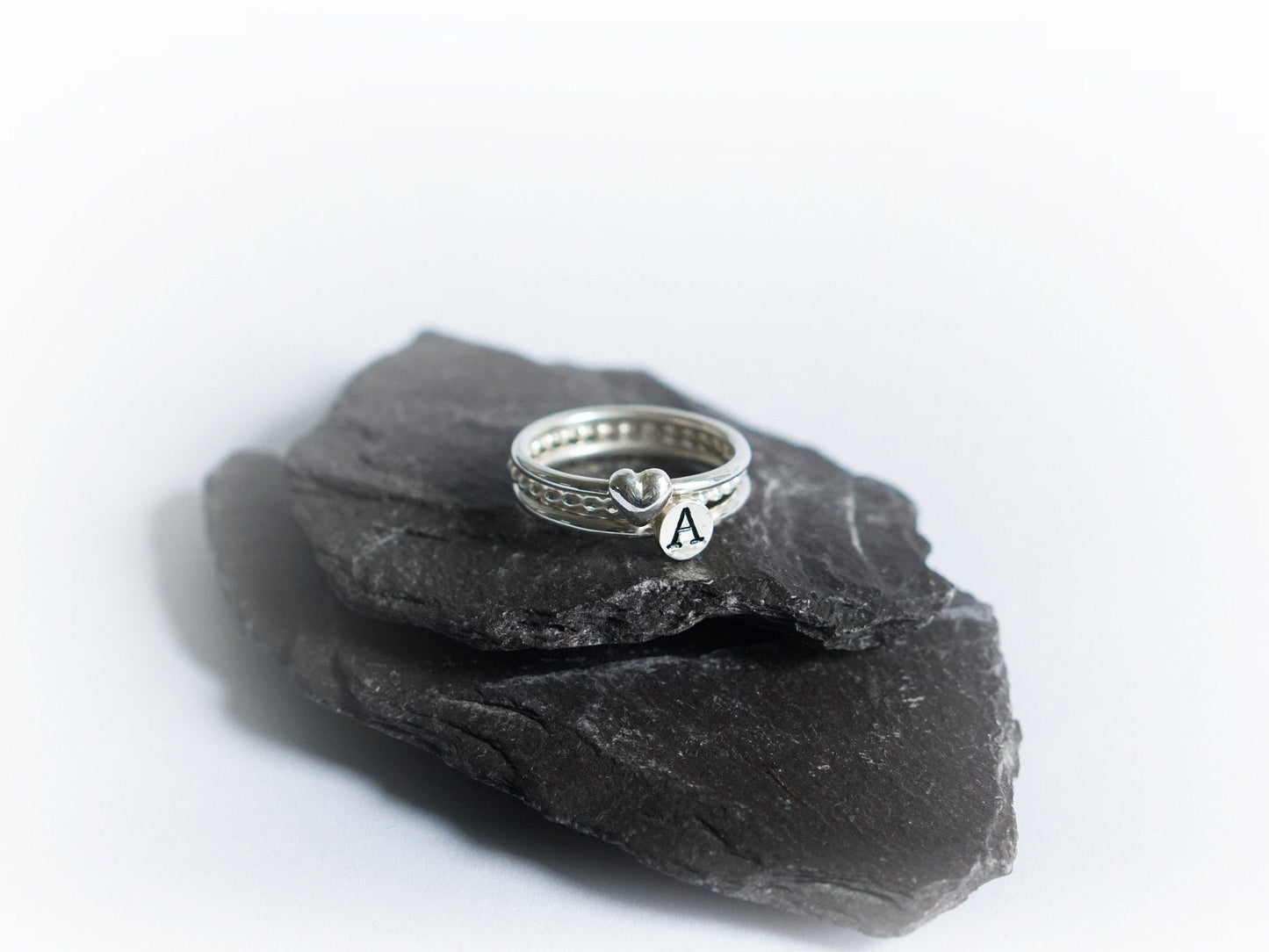 Personalised Heart Sterling Silver Stacking Trio