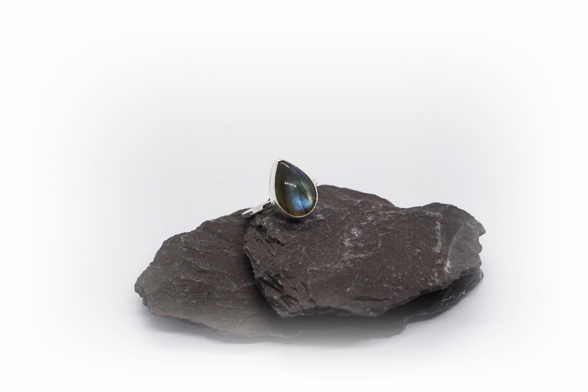 Labradorite Teardrop Recycled Sterling Silver Ring