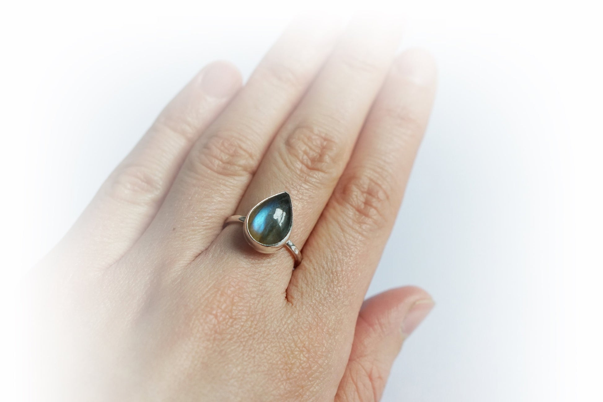 Labradorite Teardrop Recycled Sterling Silver Ring