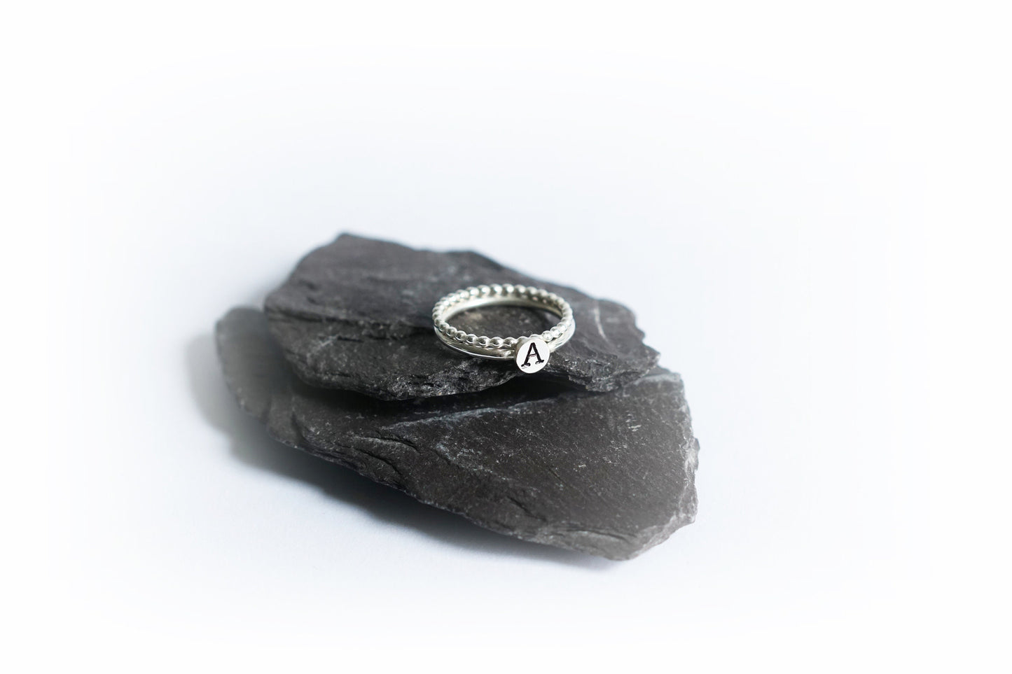 Personalised Engraved & Beaded Sterling Silver Ring Duo