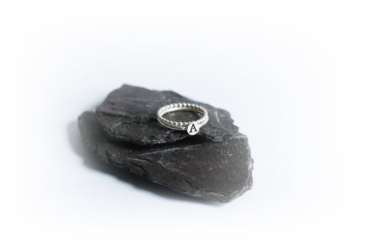 Personalised Engraved & Beaded Sterling Silver Ring Duo