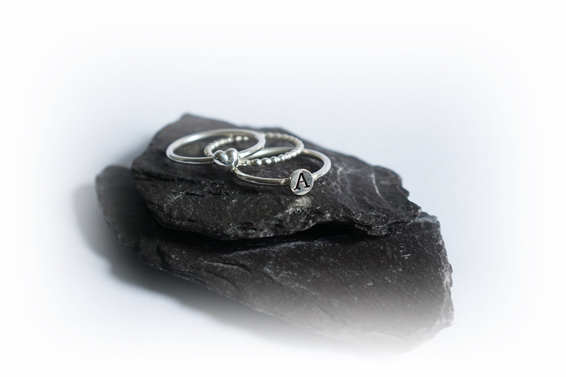 Personalised Heart Sterling Silver Stacking Trio