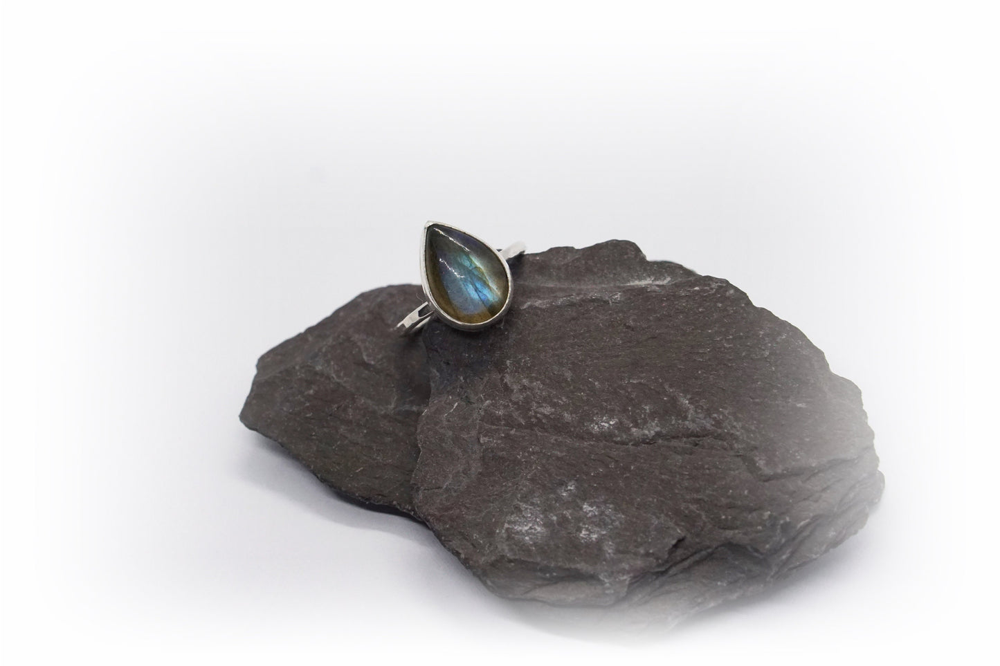 Labradorite Teardrop Recycled Sterling Silver Ring