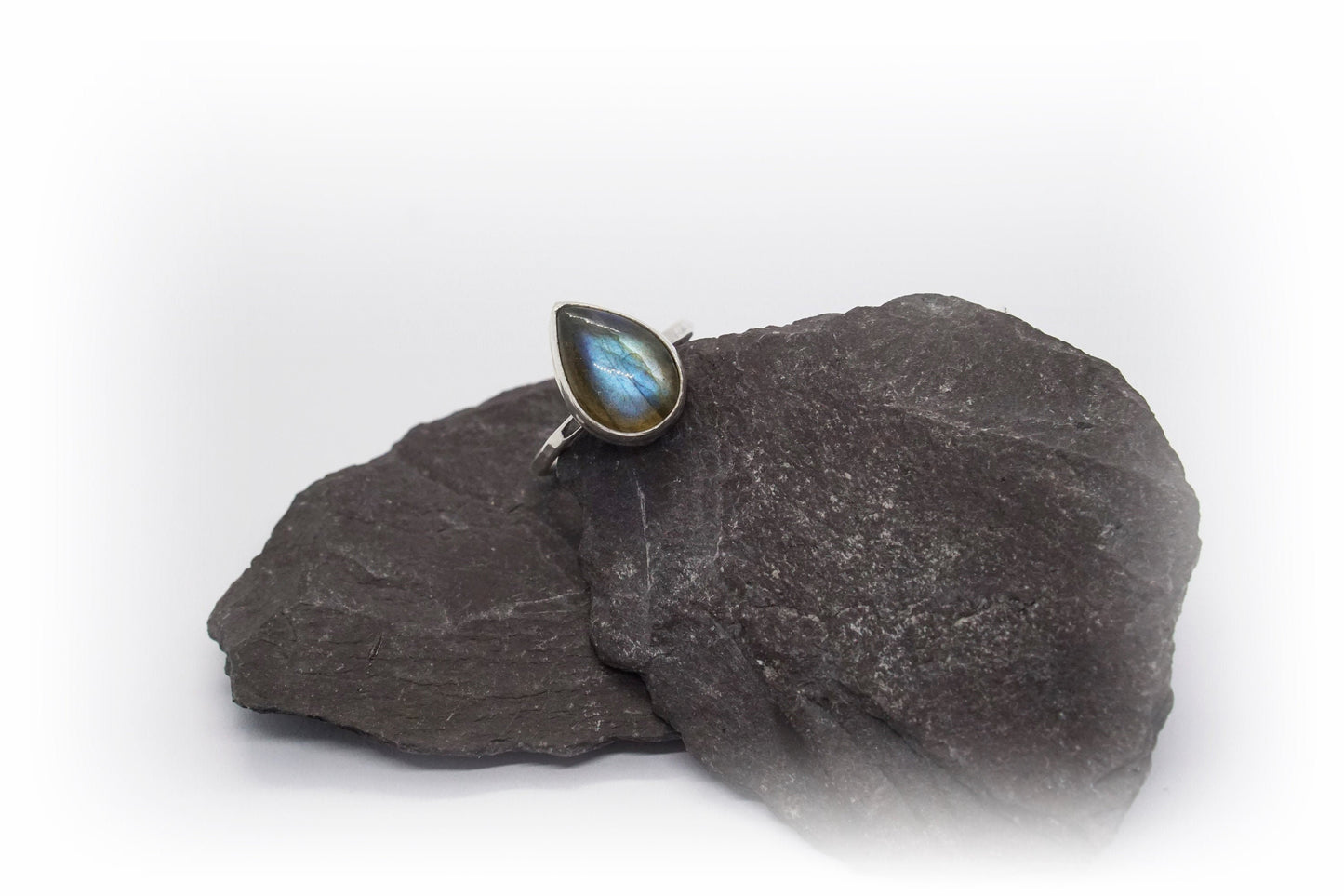 Labradorite Teardrop Recycled Sterling Silver Ring