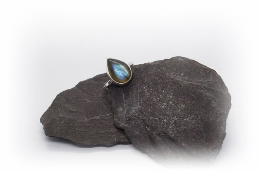 Labradorite Teardrop Recycled Sterling Silver Ring