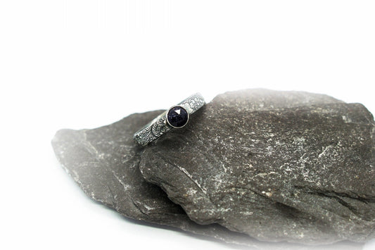 Swirl Pattern Night Sky Blue Goldstone Recycled Sterling Silver Ring