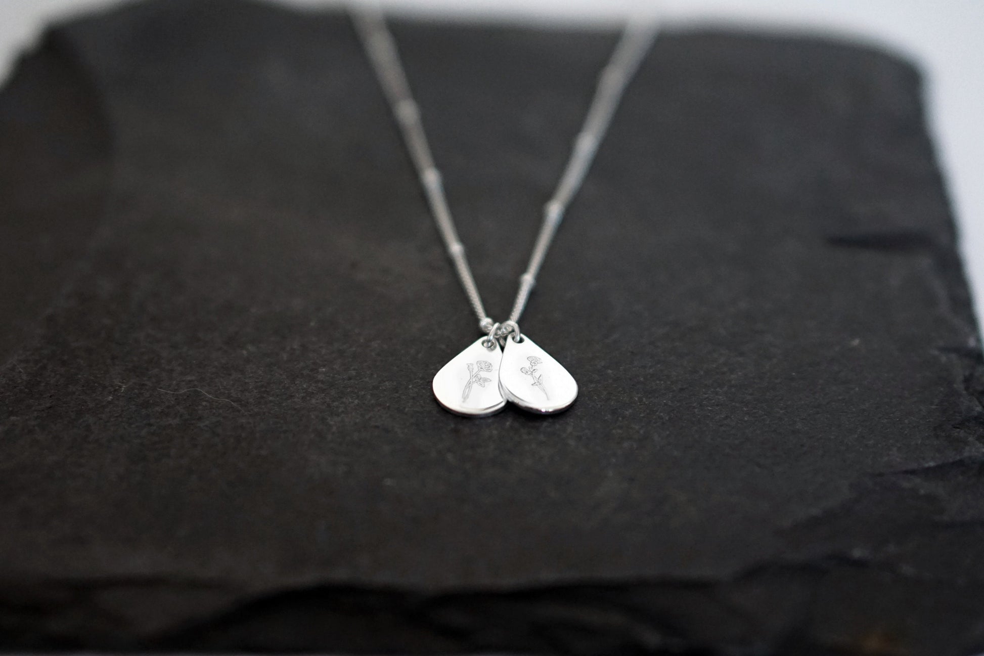 Personalised Teardrop Birth Flower Sterling Silver Necklace