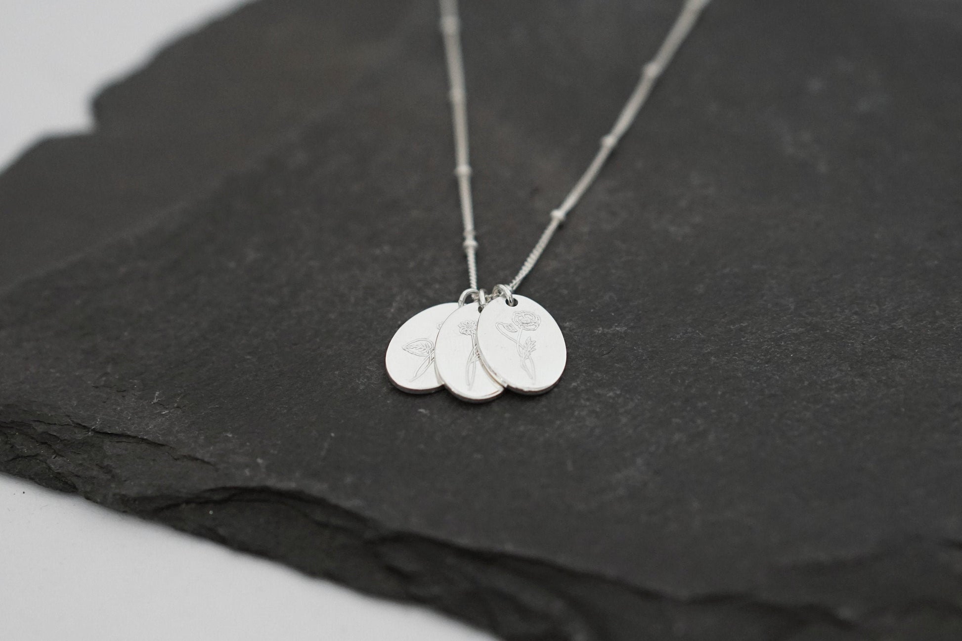 Personalised Oval Birth Flower Sterling Silver Necklace