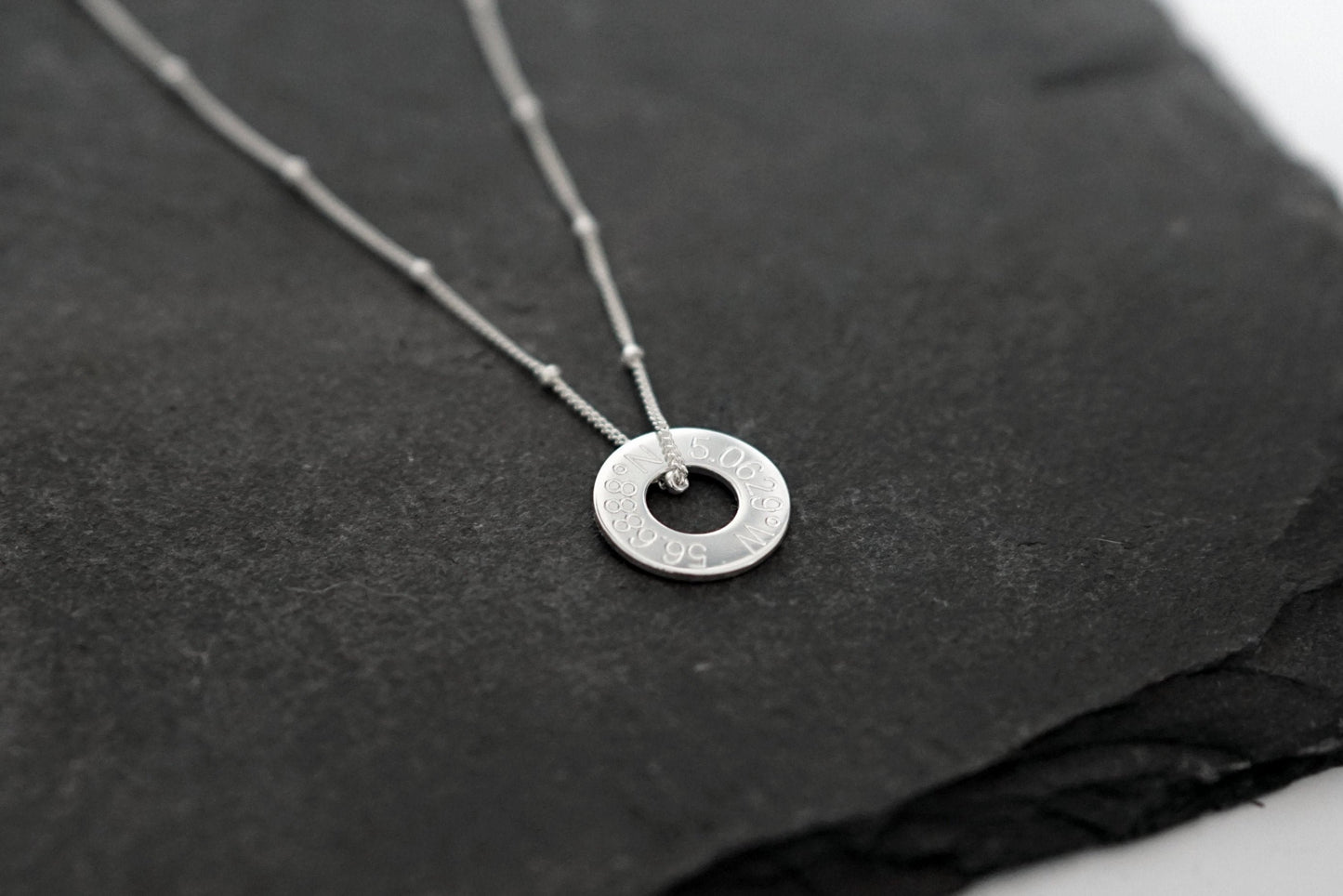 Engraved Personalised Sterling Silver Washers Necklace ~ customised, birthday, coordinates, name, anniversary, graduation, travel gift