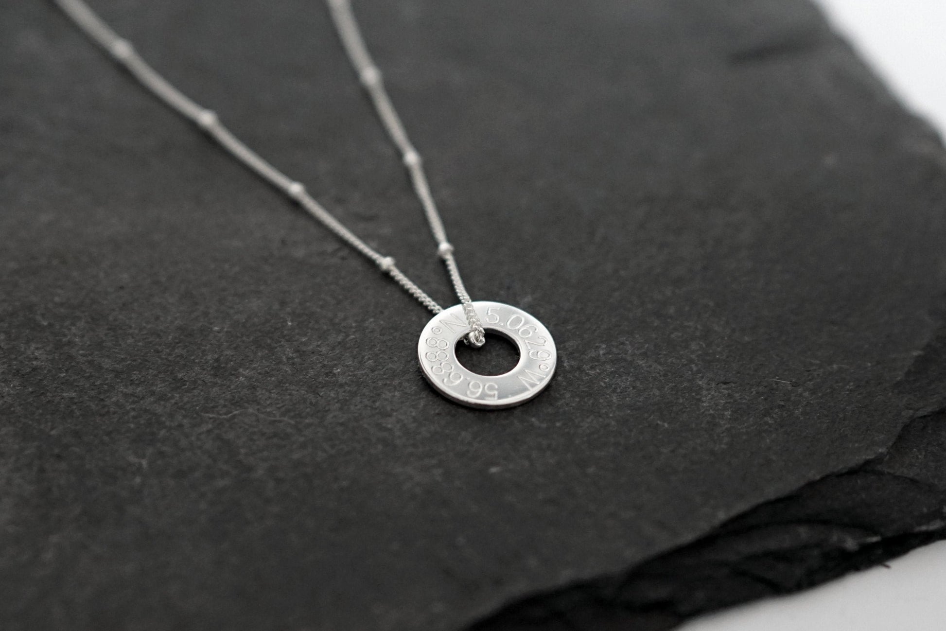 Engraved Personalised Sterling Silver Washers Necklace ~ customised, birthday, coordinates, name, anniversary, graduation, travel gift