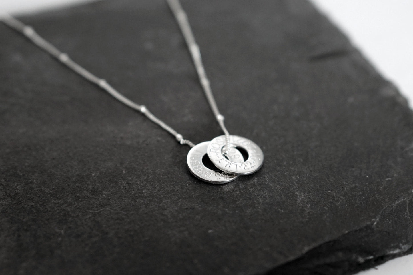 Engraved Personalised Sterling Silver Washers Necklace ~ customised, birthday, coordinates, name, anniversary, graduation, travel gift